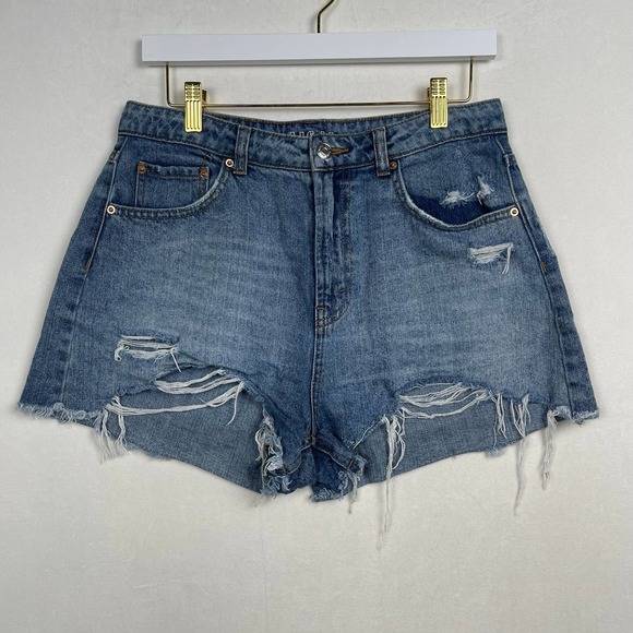Wild Fable High Rise Denim Shorts Medium Wash, Distressed Ripped Cut Offs, Sz 8‎ - Picture 1 of 5